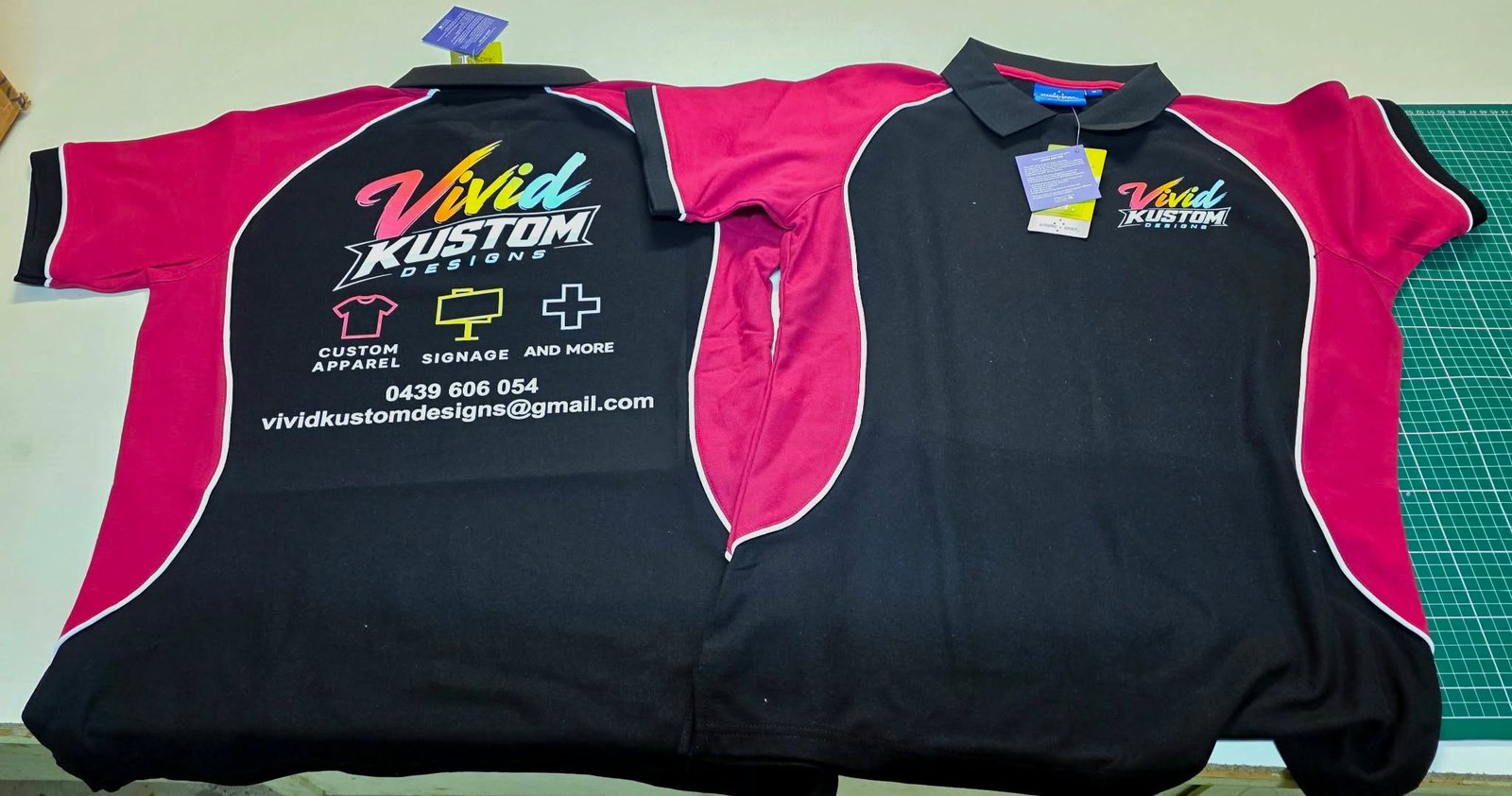 Workwear — custom printing by Vivid Kustom Designs, Ipswich
